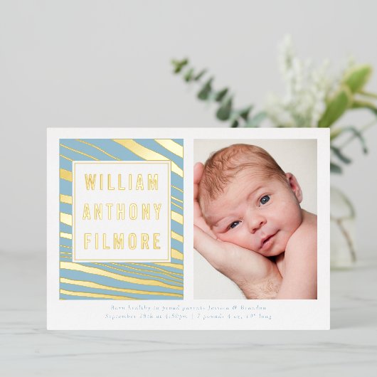 金ゴールドゼブラストライプー動物写真誕生のお知らせ 箔シーズンカード (立ち正面)