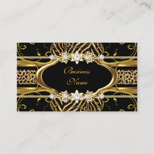 金ゴールドゼブラヒョウ黒い宝石ルックイメージ 名刺 (正面)