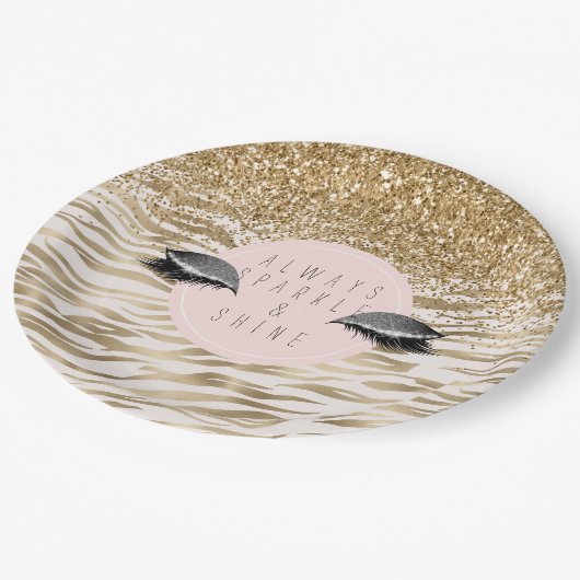 金ゴールドゼブラ印刷キラキラした目 ペーパープレート (アングル)