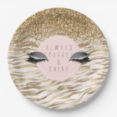 金ゴールドゼブラ印刷キラキラした目 ペーパープレート (正面)