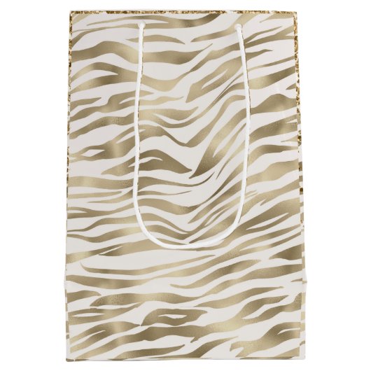 金ゴールドゼブラ印刷キラキラした目 ミディアムペーパーバッグ (裏面)