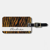 金ゴールドゼブラ、グリッターゼブラ、ゼブラ印刷、名前 ラゲッジタグ (正面横)