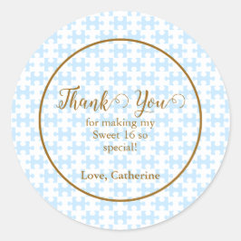 金ゴールドソフトブルー白パズル市松模様に甘い16 ラウンドシール