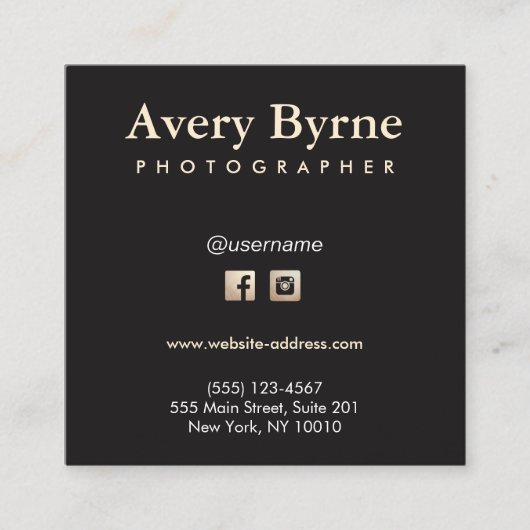 金ゴールドソーシャルメディアのアイコン黒い四角の名刺 スクエア名刺 (正面)