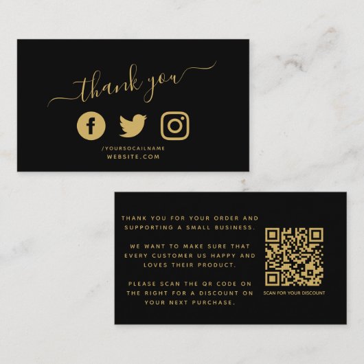 金ゴールドソーシャルメディアのアイコンQRコード感謝していユーディスカウント エンクロージャーカード (正面/裏面)