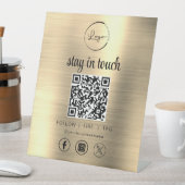 金ゴールドソーシャルメディアQRコードビジネスロゴ 台座サイン (インサイチュ)