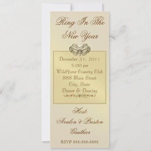 金ゴールドソード仮装ブラックニューイヤーズ招待状 招待状 (裏面)