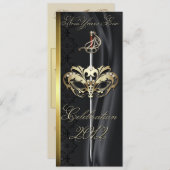 金ゴールドソード仮装ブラックニューイヤーズ招待状 招待状 (正面/裏面)