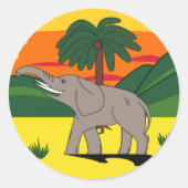 金ゴールドゾウとヤシの木のステッカー ラウンドシール (正面)