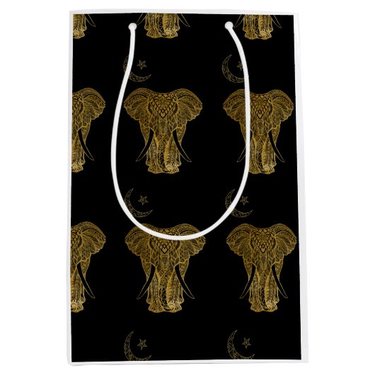 金ゴールドゾウ(黒い背景抱き枕) ミディアムペーパーバッグ (正面)