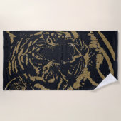金ゴールドタイガーブラックデザイン ビーチタオル (正面)