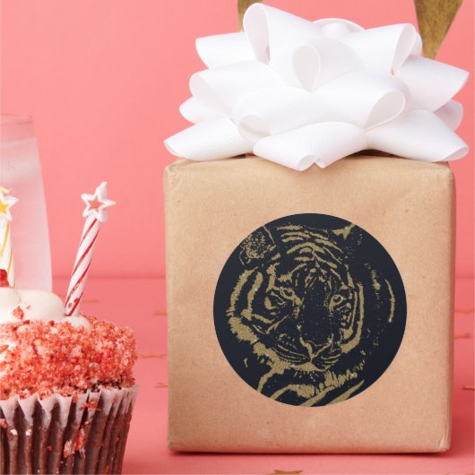 金ゴールドタイガーブラックデザイン ラウンドシール (パーティー)
