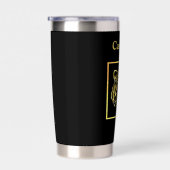 金ゴールドタイガー顔オンブラック 保温保冷タンブラー (右面)