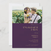 金ゴールドタイプデコダークパープル婚約パーティ写真 招待状 (正面)