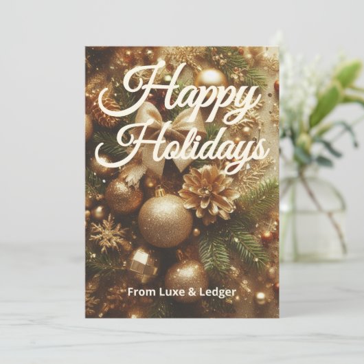 金ゴールドタイプホリデーカード | ロゴとあいさつ文の追加 シーズンカード (スタンド正面)