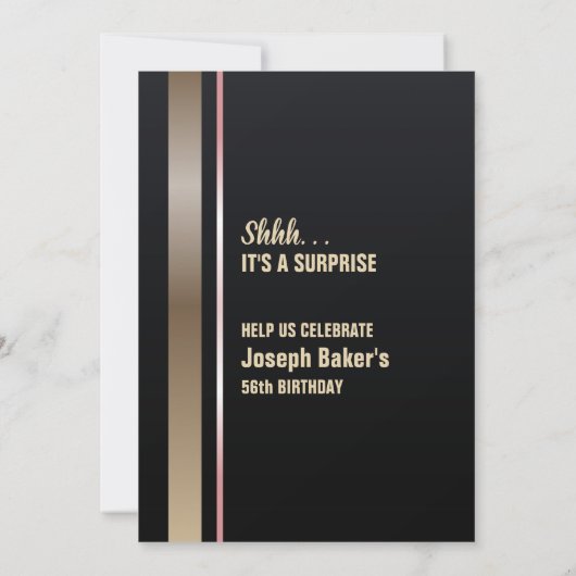 金ゴールドタイプ任意の年齢のサプライズ誕生日パーティー 招待状 (裏面)