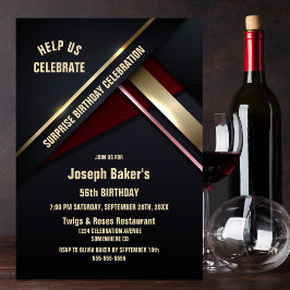 金ゴールドタイプ任意の年齢のサプライズ誕生日パーティー 招待状