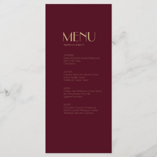 金ゴールドタイプDeco Burgundy 結婚's Dinner Drink Menu メニュー (正面)