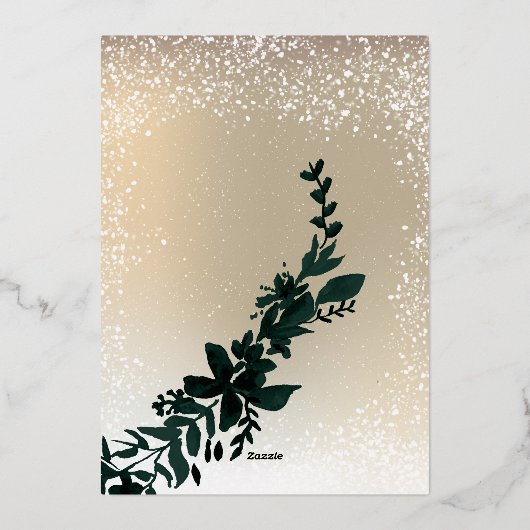 金ゴールドタイポグラフィの葉の雪エレガントのシックなクリスマス 箔シーズンカード (裏面)