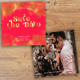 金ゴールドタイポグラフィエレガント赤ピンクマゼンタフォト セーブザデート