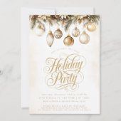 金ゴールドタイポグラフィオーナメントバウブルクリスマスパーティー 招待状 (正面)