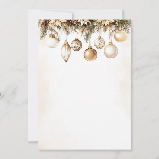 金ゴールドタイポグラフィオーナメントバウブルクリスマスパーティー 招待状 (裏面)