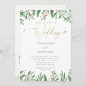 金ゴールドタイポグラフィクリスマス結婚式招待状 シーズンカード (正面/裏面)