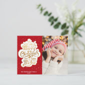 金ゴールドタイポグラフィスクリプトクリスマス休暇はがき ポストカード (スタンド正面)