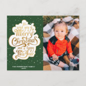 金ゴールドタイポグラフィスクリプト緑のクリスマス休暇 ポストカード (正面)