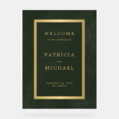 金ゴールドタイポグラフィダークグリーンのアクリル系ウェルカムサイン アクリルサイン (正面)