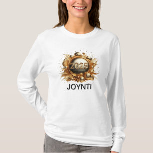 金ゴールドタイポグラフィハッピーニューイヤー2025女性 Tシャツ