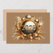 金ゴールドタイポグラフィハッピーニューイヤー2025 サンキューカード (正面/裏面)