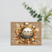 金ゴールドタイポグラフィハッピーニューイヤー2025 ポストカード (スタンド正面)