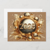 金ゴールドタイポグラフィハッピーニューイヤー2025 ポストカード (正面/裏面)