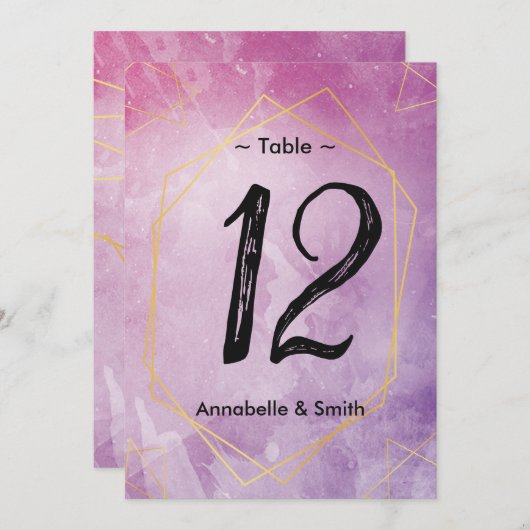 金ゴールドタイポグラフィピンクの水の色テーブル番号 招待状 (正面/裏面)