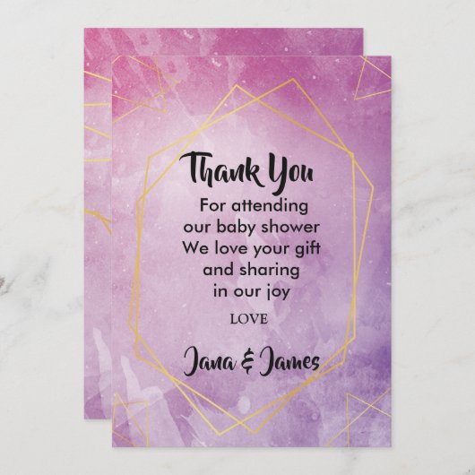 金ゴールドタイポグラフィピンクウォーター感謝していカラーユー 招待状 (正面/裏面)