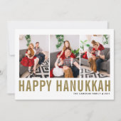 金ゴールドタイポグラフィフォトコラージハッピーハヌッカ シーズンカード (正面)