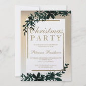 金ゴールドタイポグラフィフローラスノーフレームリーフクリスマス 招待状 (正面)
