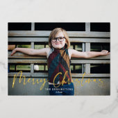 金ゴールドタイポグラフィメリークリスマスホリデーフォト 箔シーズンカード (正面)