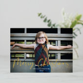 金ゴールドタイポグラフィメリークリスマスホリデーフォト 箔シーズンカード (立ち正面)