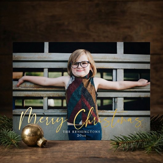 金ゴールドタイポグラフィメリークリスマスホリデーフォト 箔シーズンカード