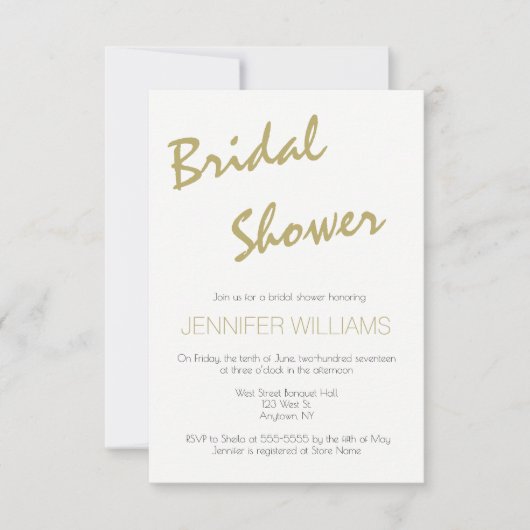 金ゴールドタイポグラフィモダンブライダルシャワー招待状 招待状 (正面)