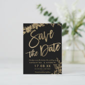 金ゴールドタイポグラフィリーフフローラ黒の保存日付 案内ポストカード (スタンド正面)