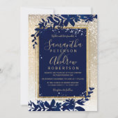 金ゴールドタイポグラフィリーフ雪の青い冬の結婚式 招待状 (正面)