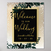 金ゴールドタイポグラフィリーフ雪エレガント冬の歓迎 箔ポスター (正面)