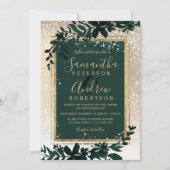 金ゴールドタイポグラフィリーフ雪エレガント冬の結婚式 招待状 (正面)