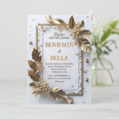 金ゴールドタイポグラフィリーフ雪エレガント冬の結婚式 招待状 (スタンド正面)