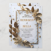 金ゴールドタイポグラフィリーフ雪エレガント冬の結婚式 招待状 (正面/裏面)