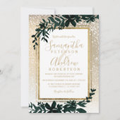 金ゴールドタイポグラフィリーフ雪エレガント冬の結婚式 招待状 (正面)