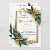 金ゴールドタイポグラフィリーフ雪エレガント冬の結婚式 招待状 (正面/裏面)